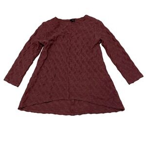 Lisa Bayne Women's Small Long Sleeve Textured‎ High Low Copper Rust Casual Top